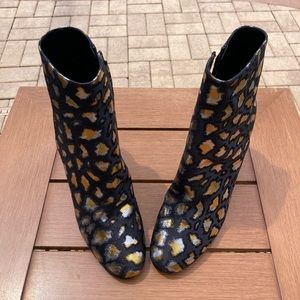 Yves Saint Laurent Gold & Silver Lamé Black Leopard Print Boots NEVER WORN